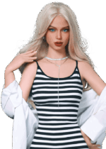 Poupée sexuelle réaliste DutchDoll Hannah 161 cm en TPE avec cheveux blonds, yeux bleu clair, seins en gel et silhouette féminine, sex doll au toucher doux.