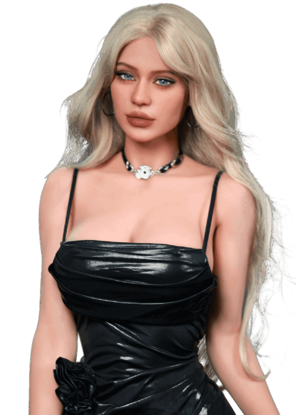 Poupée sexuelle réaliste Firedoll Stella 156 cm en TPE avec cheveux blonds clairs, peau douce, poitrine C naturelle et courbes féminines élégantes.