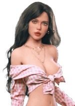 Poupée sexuelle réaliste Firedoll Zoey 157 cm en TPE avec cheveux brun foncé, yeux bleu profond et silhouette sensuelle élancée, sex doll au look séduisant.