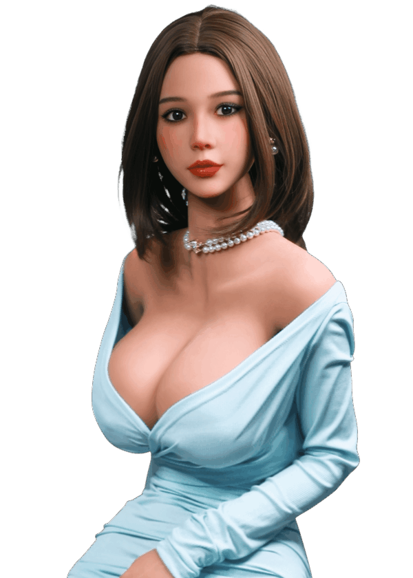 Poupée sexuelle réaliste Firedoll Luna 166 cm en TPE aux cheveux brun foncé, yeux marron, seins en gel et silhouette sablier raffinée, sex doll aux courbes féminines.